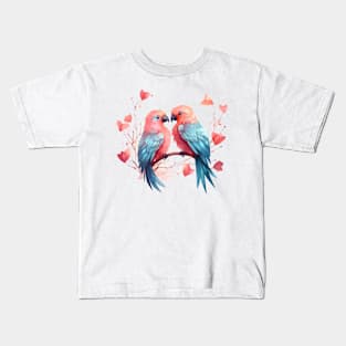 Valentine Kissing Kite Bird Couple Kids T-Shirt